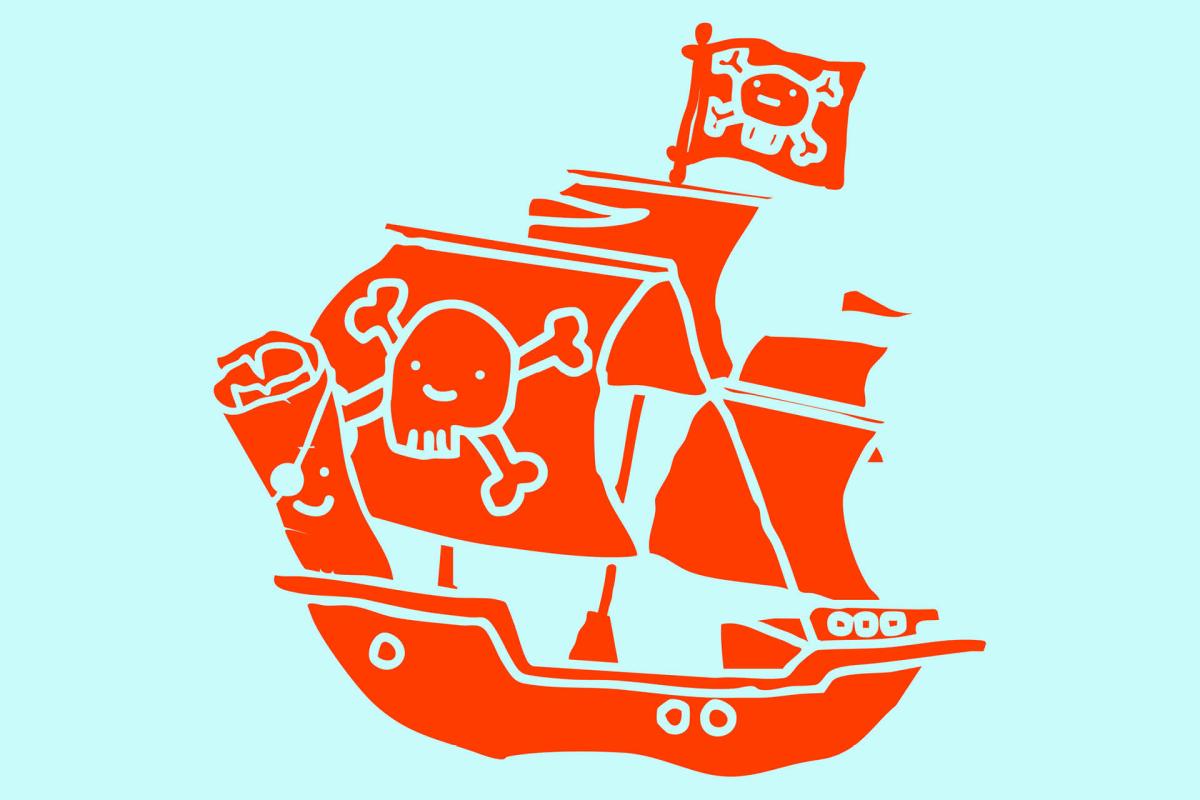 Illustration d'un bateau de pirate de couleur rouge sur fond bleu